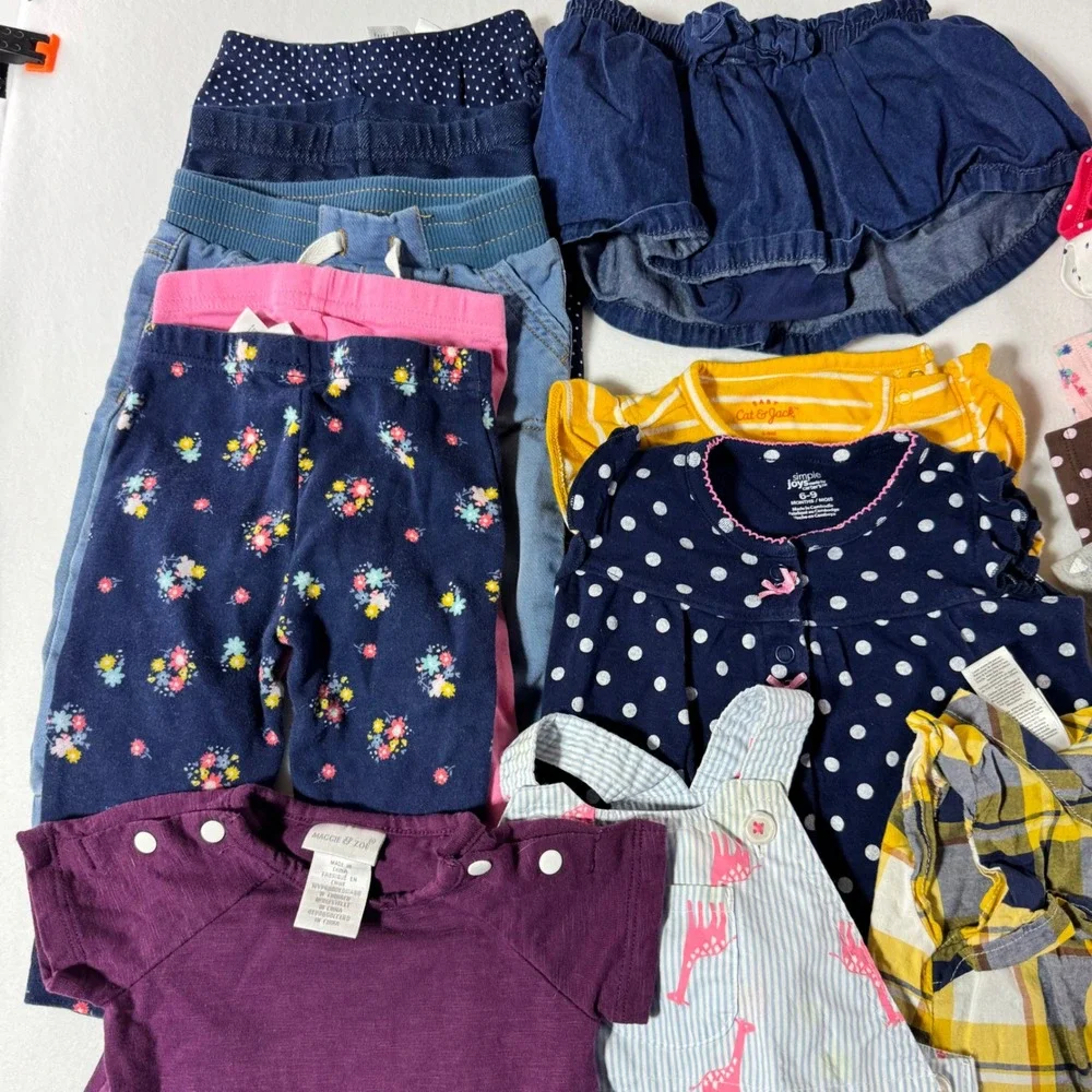 Carters Simple Joys Cat & Jack Baby Girl Clothing Lot 6-9 Months 14pc Set Mix